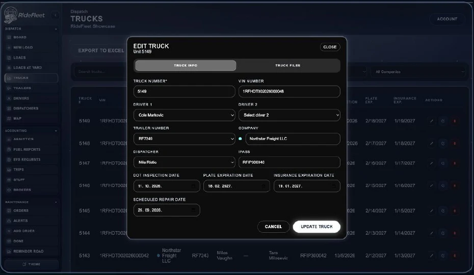RideFleet fleet workspace
