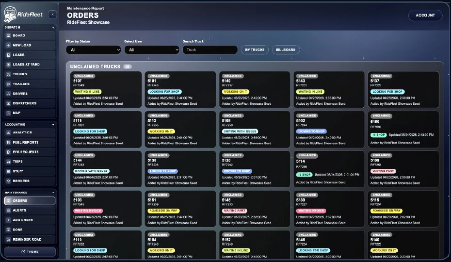 RideFleet maintenance workspace